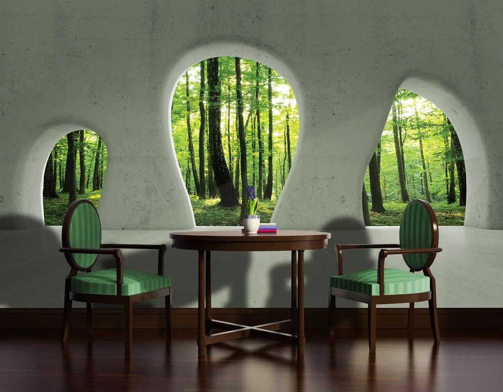 Fototapet - Fereastra - Pădurea verde (152,5x104 cm)