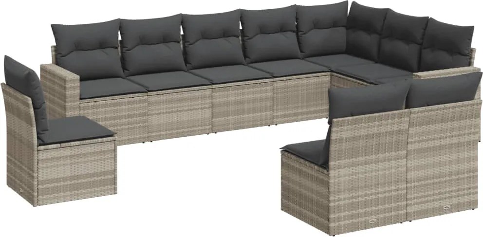 vidaXL Set canapele de grădină cu perne 10 piese gri deschis poliratan