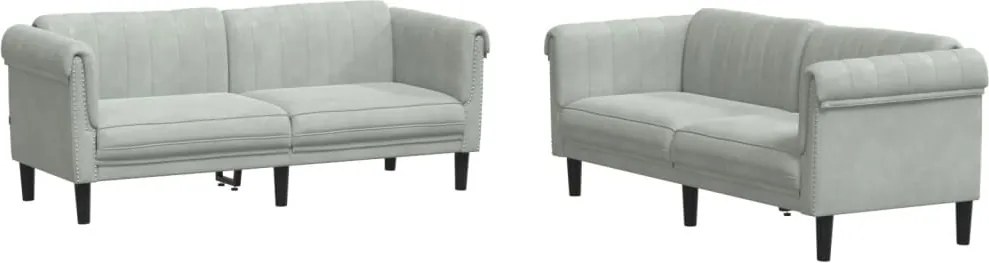 vidaXL Set canapea, 2 piese, gri deschis, catifea