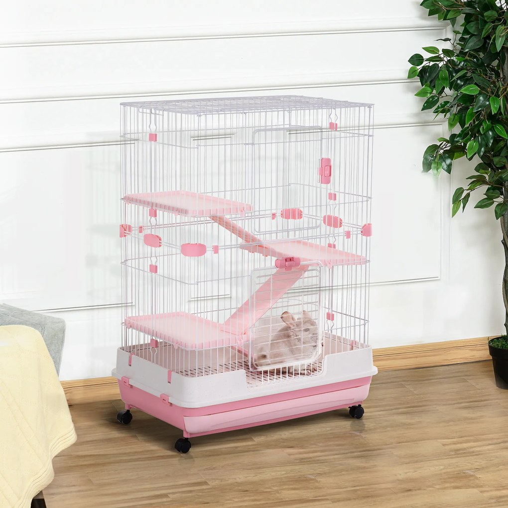 PawHut Cușcă Metalică cu 3 Niveluri, Metal, PP, Plastic, 81,2x52,7x114 cm, Negru | Aosom Romania