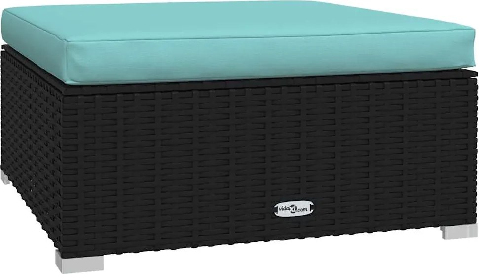 vidaXL Taburet de grădină cu pernă, negru, 70x70x30 cm, poliratan