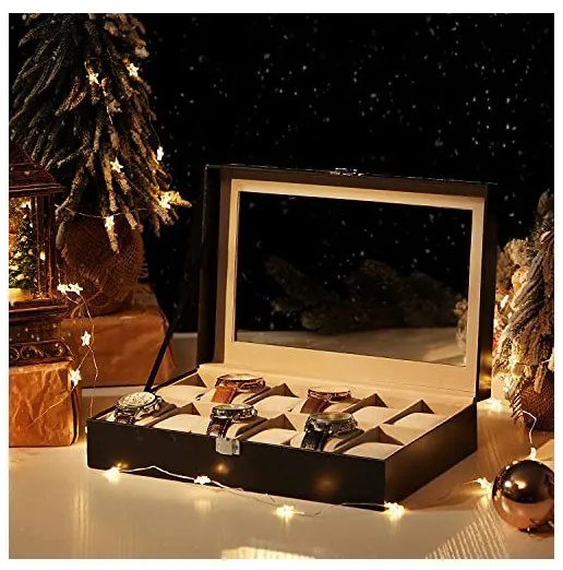 Cutie de ceasuri, Songmics, 20.2 x 30.2 x 7.8 cm, JWB12BK, Gri