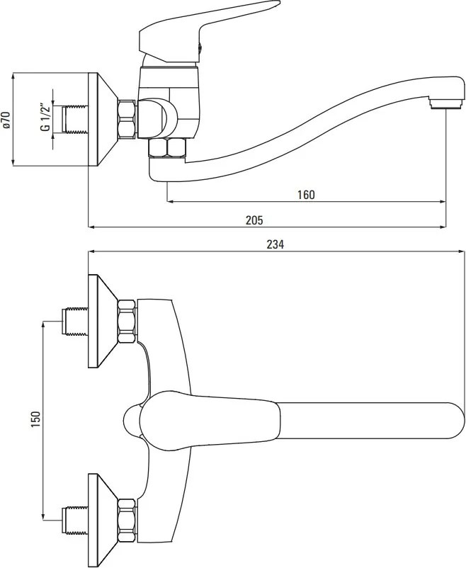Boro robinet lavoar / cada montaj pe perete cu pipa lungime 16 cm BMO_N50M