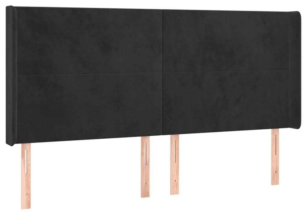 Pat cu arcuri, saltea si LED, negru, 200x200 cm, catifea Negru, 200 x 200 cm, Design simplu
