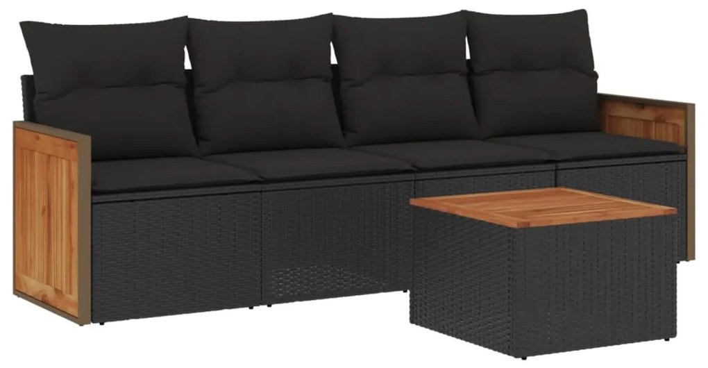 3259857 vidaXL Set mobilier de grădină cu perne, 5 piese, negru, poliratan