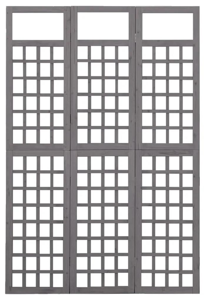 316486 vidaXL Separator cameră cu 3 panouri, gri, 121x180 cm nuiele lemn brad