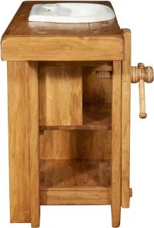 Mobilier de baie, L116 63 H90 cm, 4 sertare, natur, lemn masiv, chiuveta din marmura