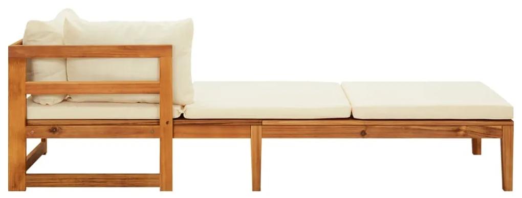 Set mobilier gradina perne alb crem, 3 piese, lemn masiv acacia Alb crem, Sezlong + banca + masa, 1