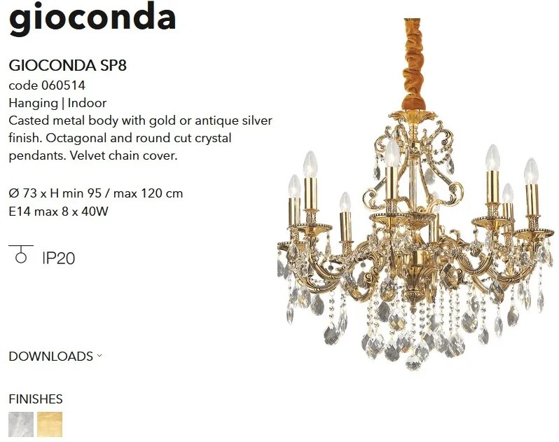 Lustra cristal Venezian diam. 73cm GIOCONDA SP8 ORO 060514