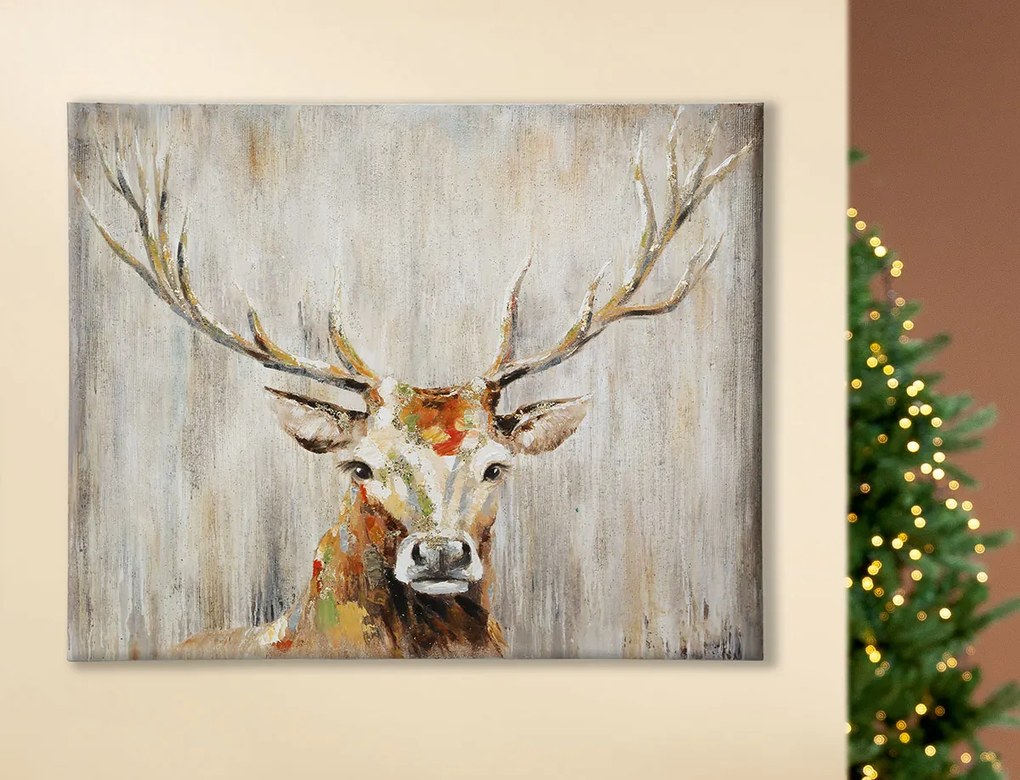 Tablou pictat manual DEER HEAD, panza, 80x99.5x2.8 cm