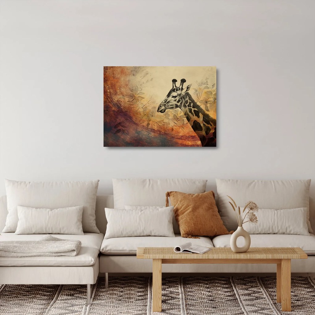 Tablou pe sticlă - Girafă, pictură (70x50 cm)