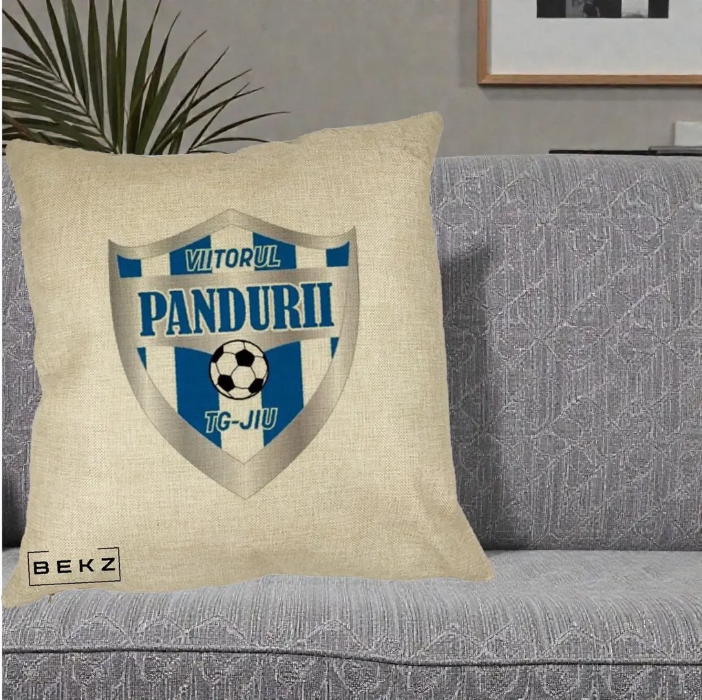 Perna Personalizata Pandurii Targu Jiu Fotbal, 40x40 cm, Crem, Husa Detasabila, Perna Inclusa, BEKZ®