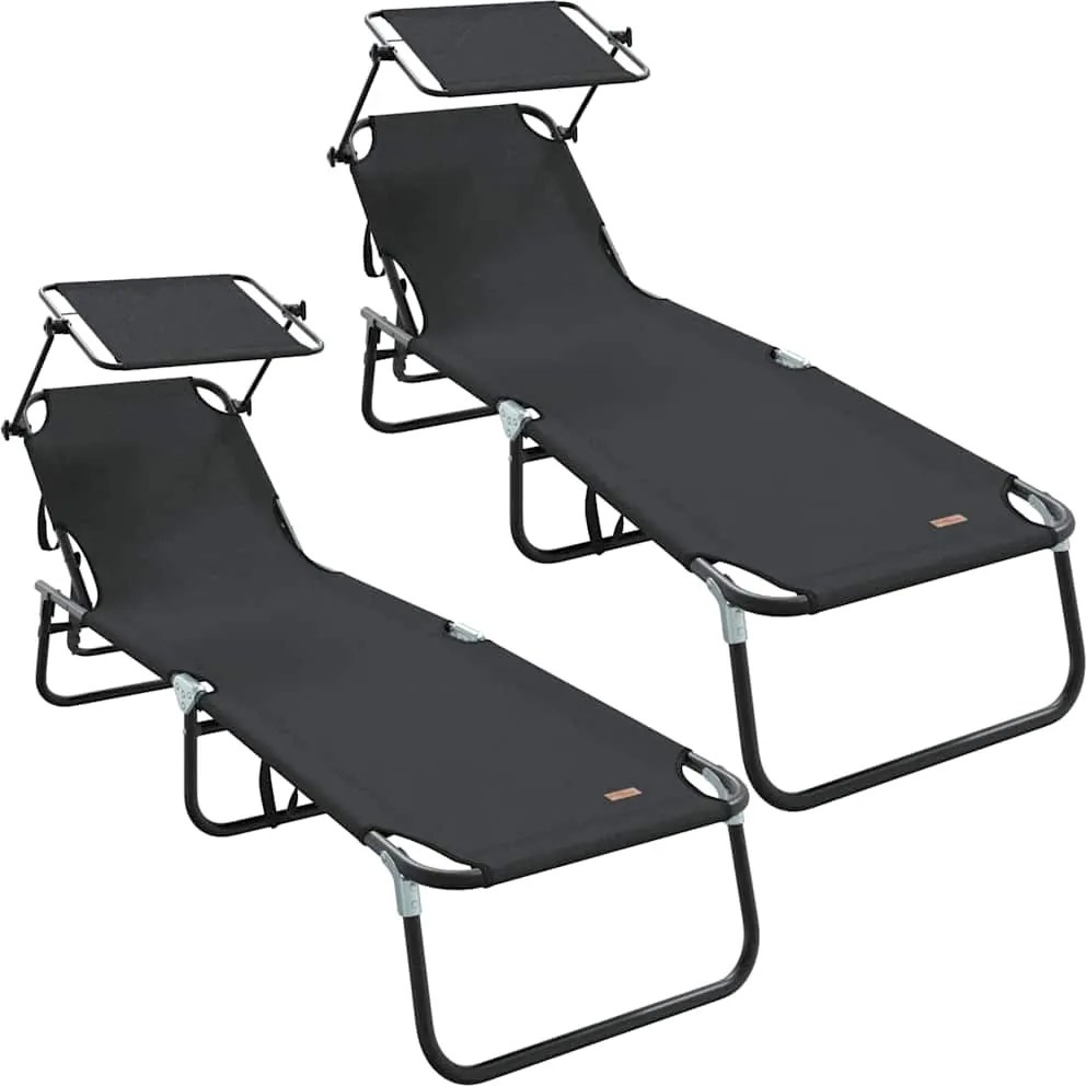 vidaXL Șezlong pliabil 2 pcs Negru 190 x 57 x 81 cm oxford