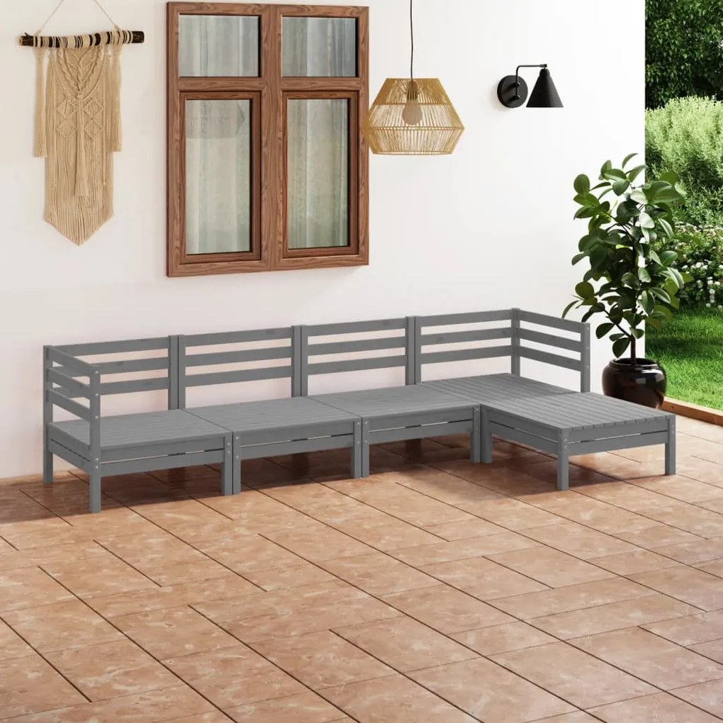 Set mobilier de gradina, 5 piese, gri, lemn masiv de pin Gri, 1