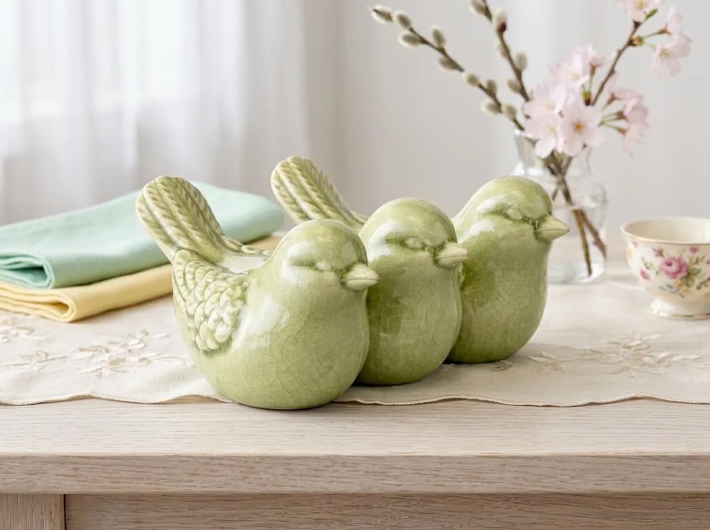 Decoratiune de primavara CRAQUELE PASARI 19,5 cm - mai multe culori Culoare: Verde