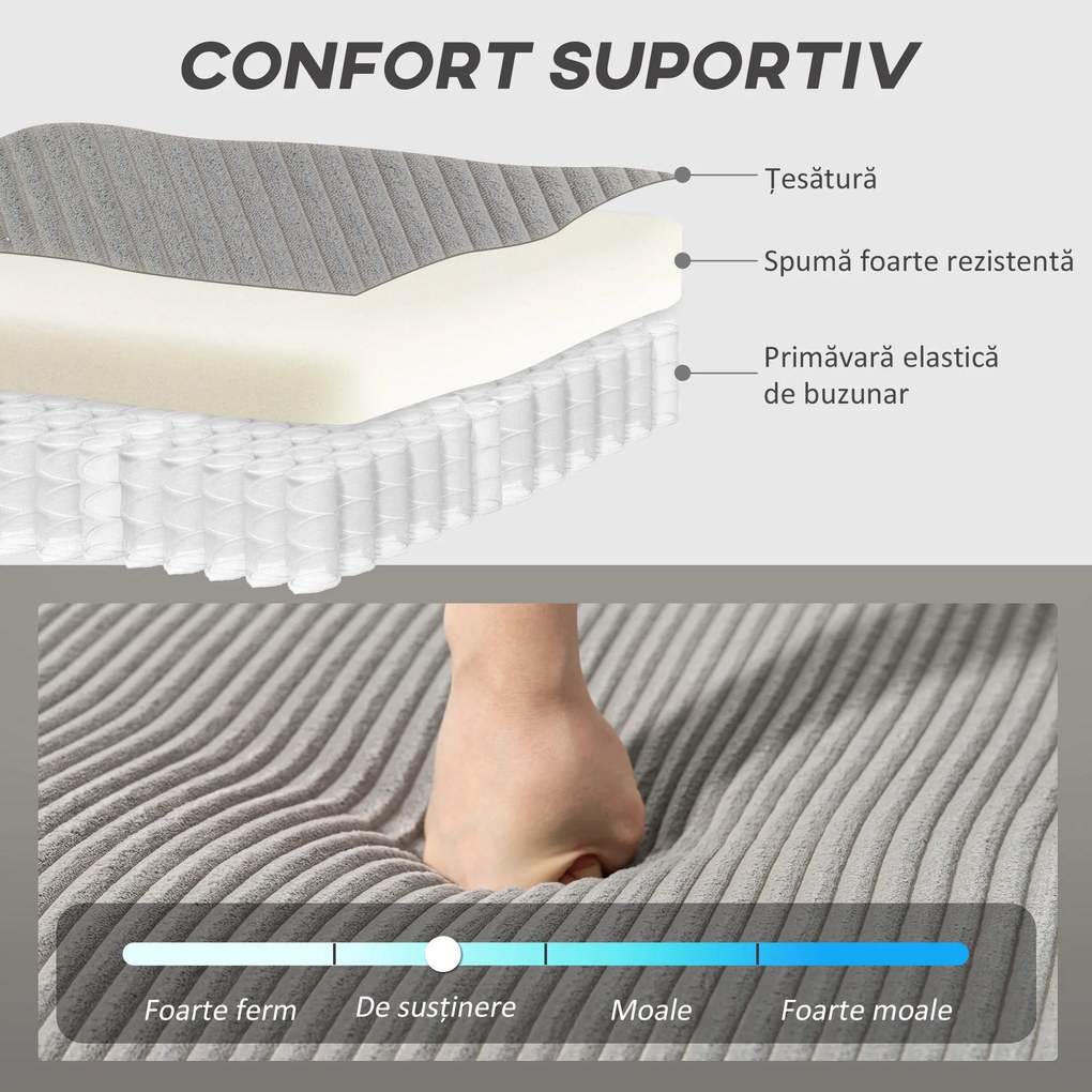 HOMCOM Canapea Extensibilă Modernă în Formă de U și Spații de Depozitare, Catifea Reiată, 282x140x86 cm, Gri | Aosom Romania