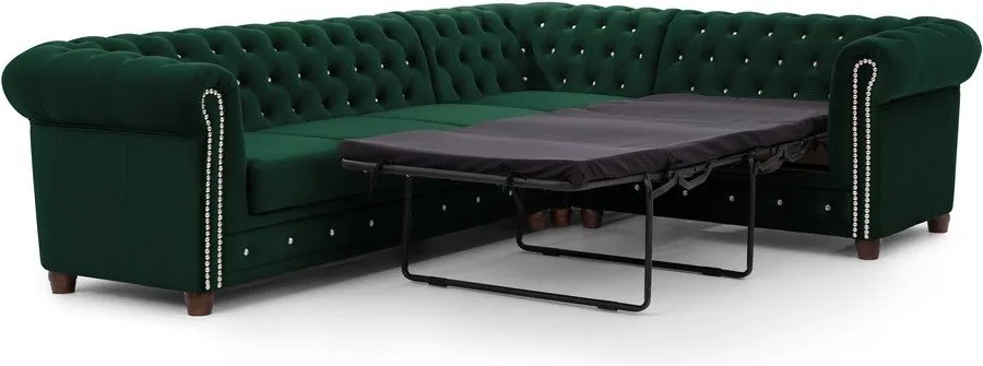 Colțar verde extensibil cu tapițerie din catifea (cu colț pe partea dreaptă/în formă de ”L”) York Blik – Ropez