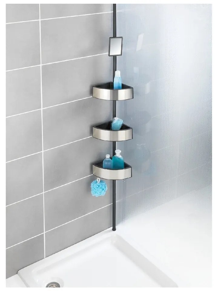 Raft telescopic pentru duș Wenko Prea Silver/Black, 27 x 20 cm