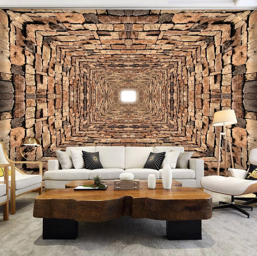 Fototapet - 3D - Tunel din pietre (152,5x104 cm)