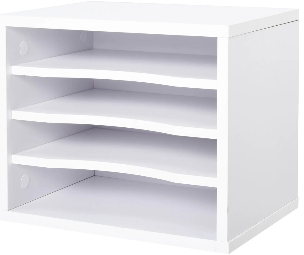 Vinsetto Organizator birou lemn alb cu 4 niveluri suport imprimantă dim. 35,5L x 25l x 28,6H cm | Aosom Romania