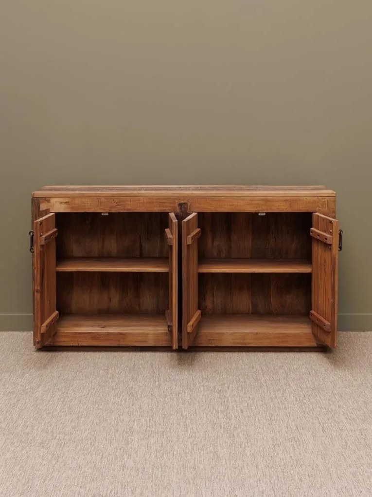 Bufet din lemn reciclat și metal, 4 uși, aspect rustic, Rochehau