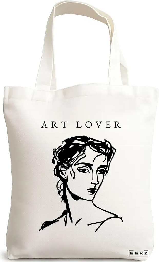 Sacosa de Panza pentru Cumparaturi, Geanta Tote, model Art Lover, 38x34.5 cm, Alba, BEKZ®