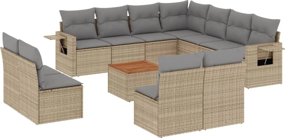 vidaXL Set canapele de grădină, 12 piese, cu perne, bej, poliratan