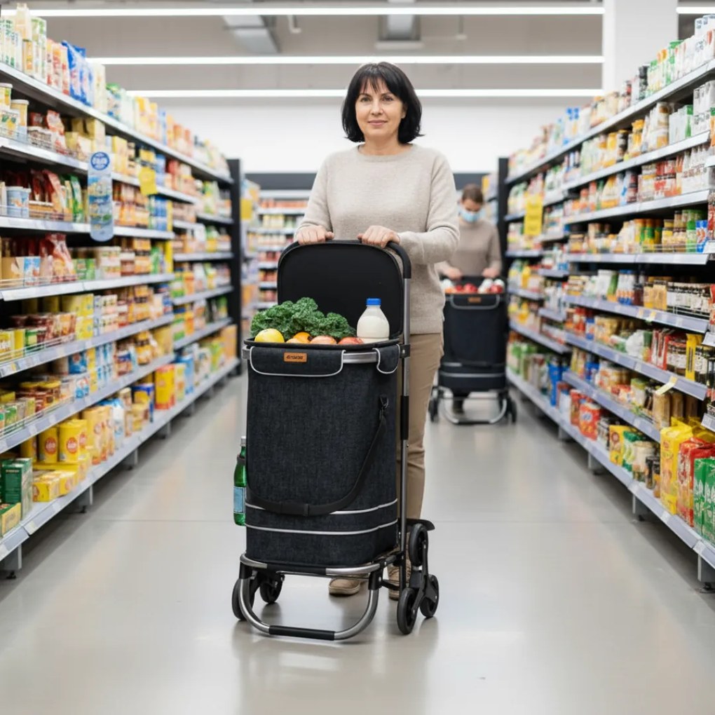 Geantă de cumpărături pe roți pentru scări COMFORT, 50L, negru Jurhan