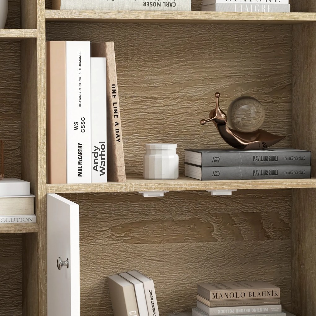 HOMCOM Bibliotecă scandinavă mobilier de depozitare dim. 80L x 23,5l x 123H cm 5 nișe ușă placard 2 picioare subțiri inclinate | Aosom Romania