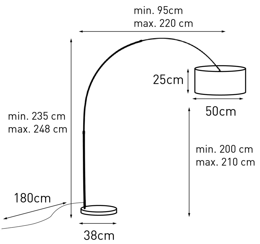 Lampă cu arc din oțel cu abajur din stofă albă 50 cm - XXL