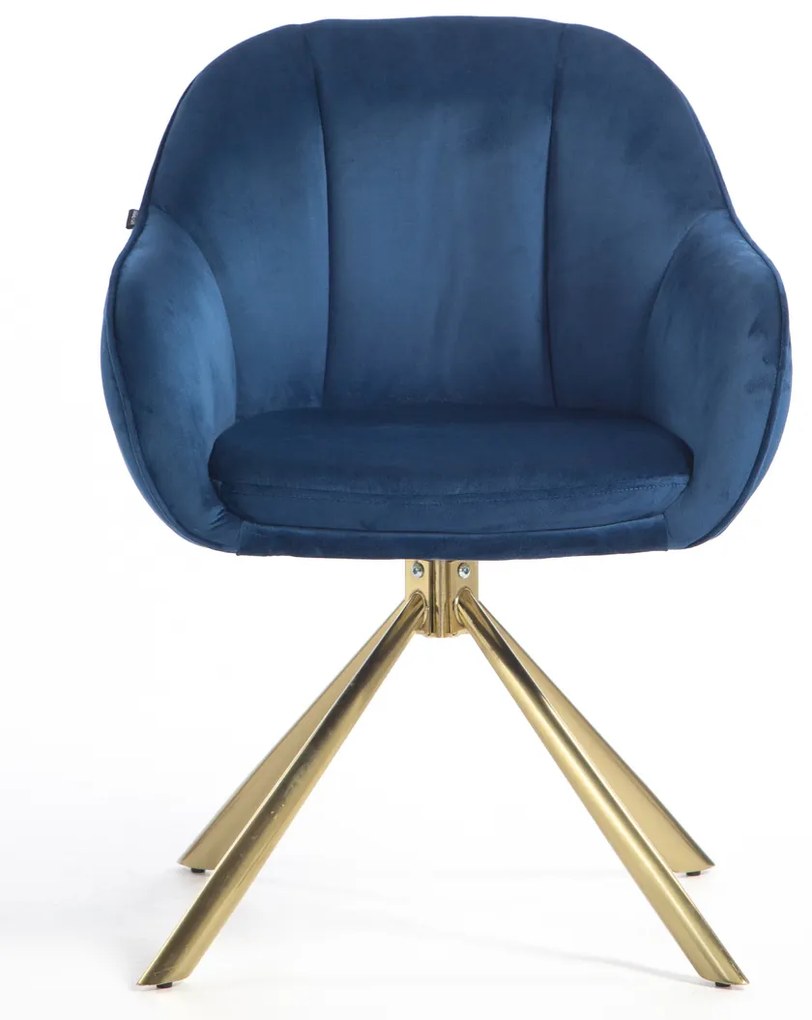 HR2055 BAZĂ STEA Scaun Bleumarin din Catifea cu Bază Aurie