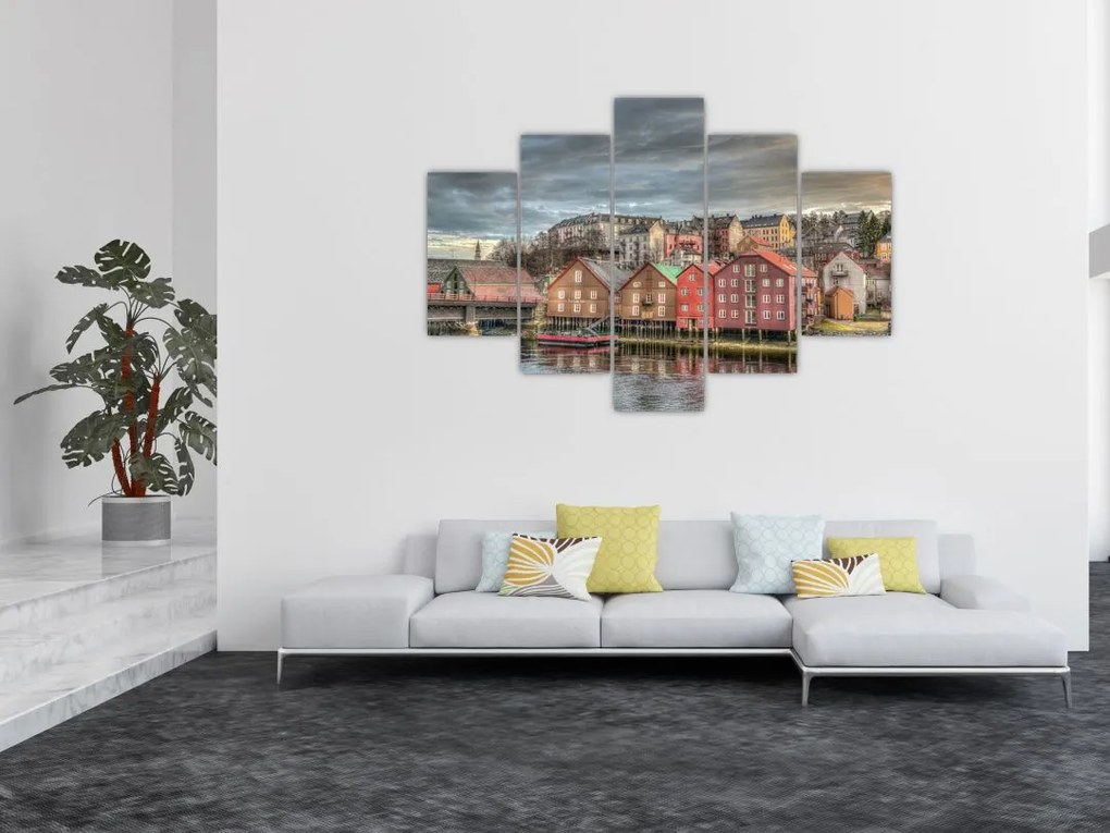 Tablou - Case lângă râu (150x105 cm)