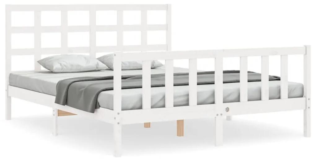 3192107 vidaXL Cadru de pat cu tăblie, alb, king size, lemn masiv