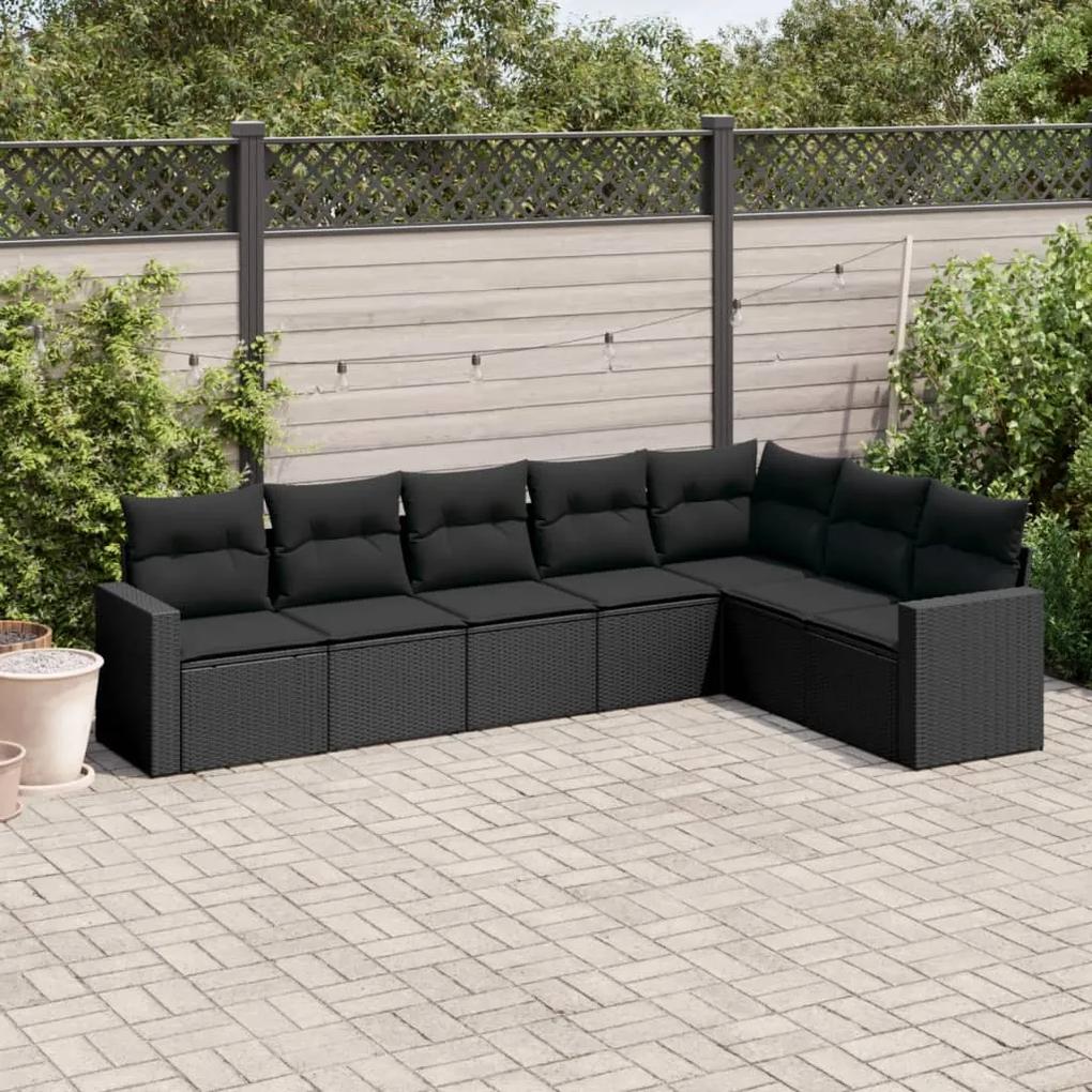 3219035 vidaXL Set canapele de grădină cu perne, 7 piese, negru, poliratan