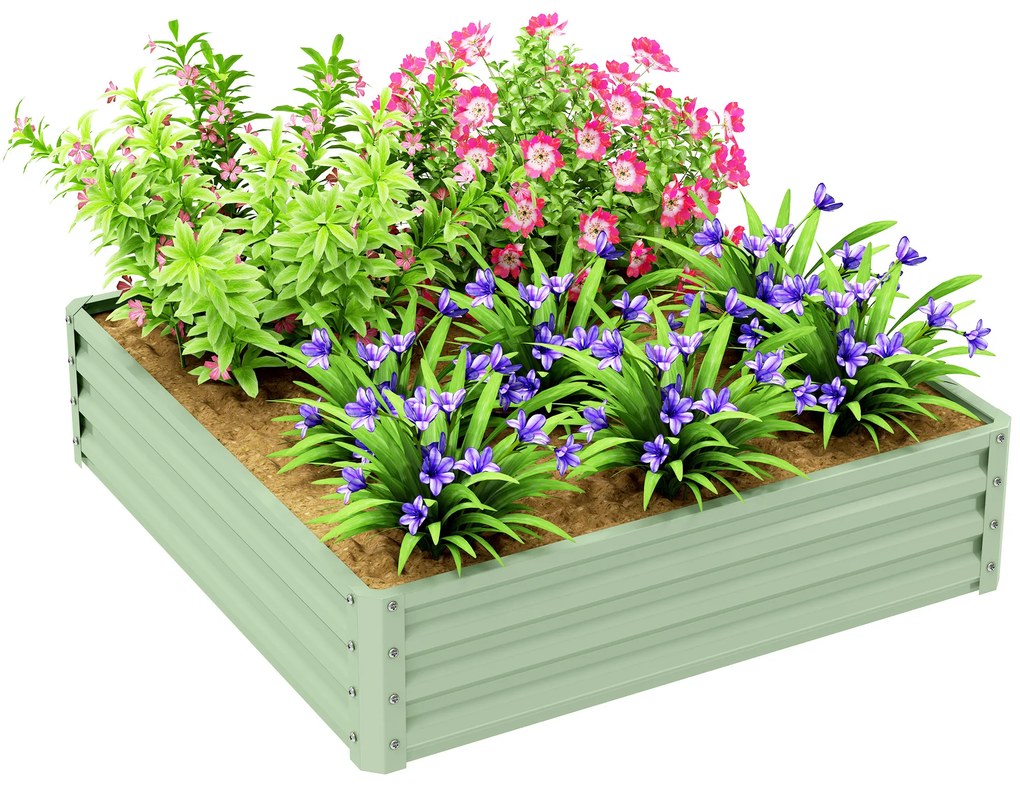 Outsunny Pat de grădină, Jardiniere cu structură de oțel, Verde, 120 x 120 x 30 cm | Aosom Romania