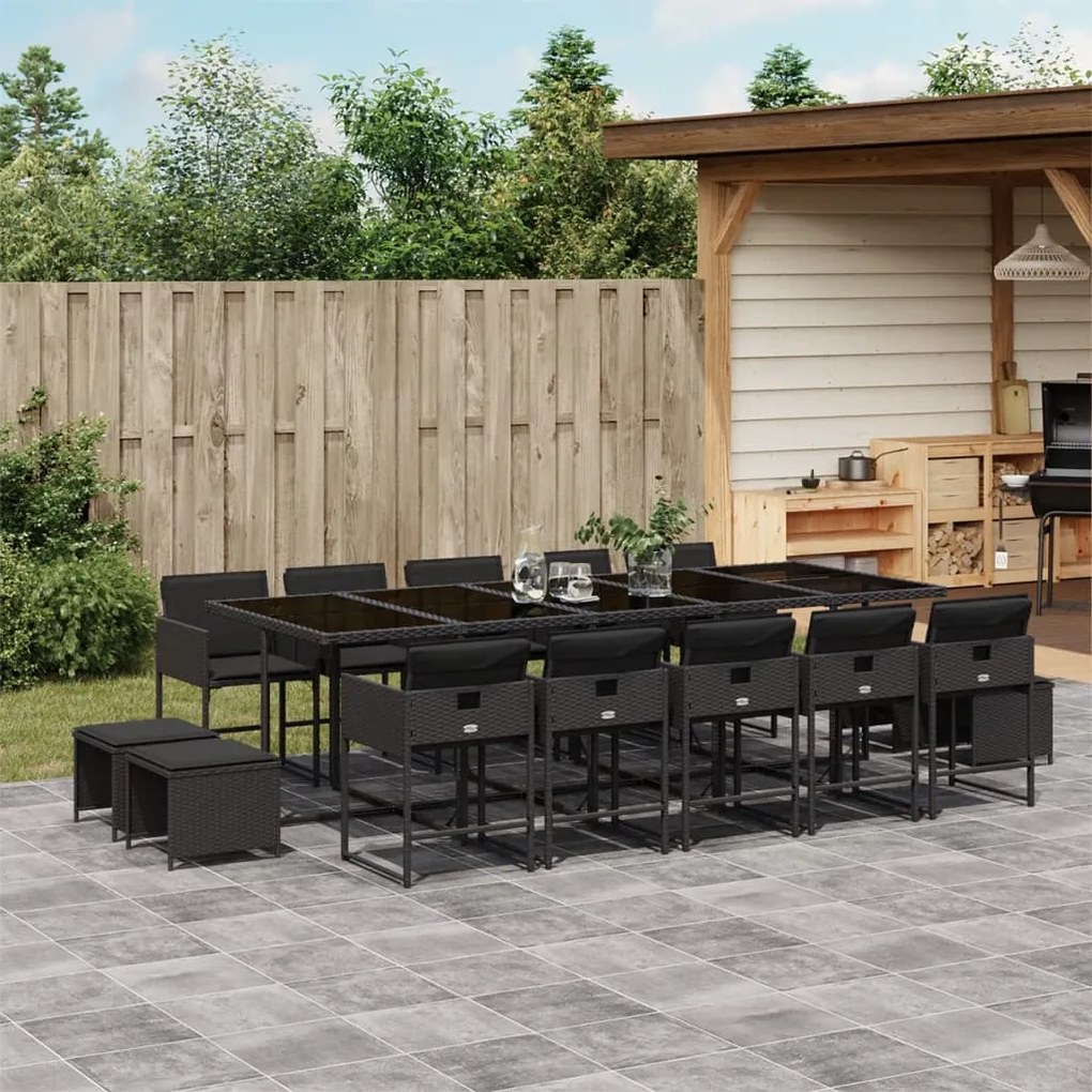 vidaXL Set mobilier de grădină cu perne, 15 piese, negru, poliratan