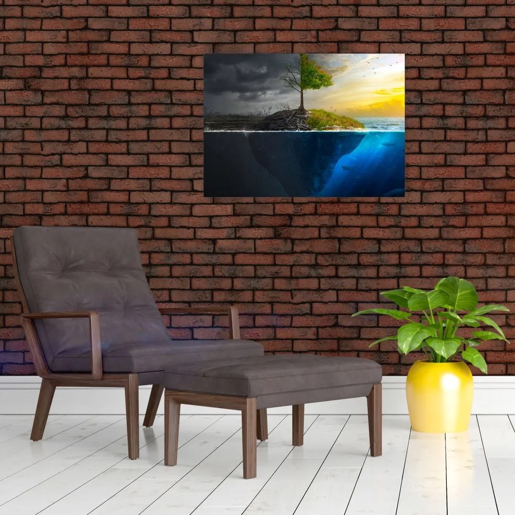 Tablou pe sticlă reprezentând două părți (70x50 cm)