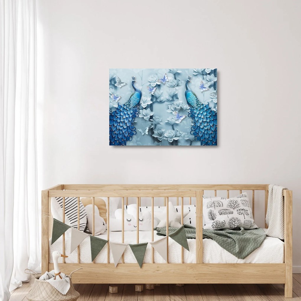 Tablou pe sticlă cu păuni (70x50 cm)