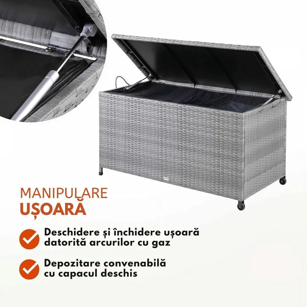 Ladă de depozitare din poliratan RICCO, 270L, 117x53x60cm, gri Casaria