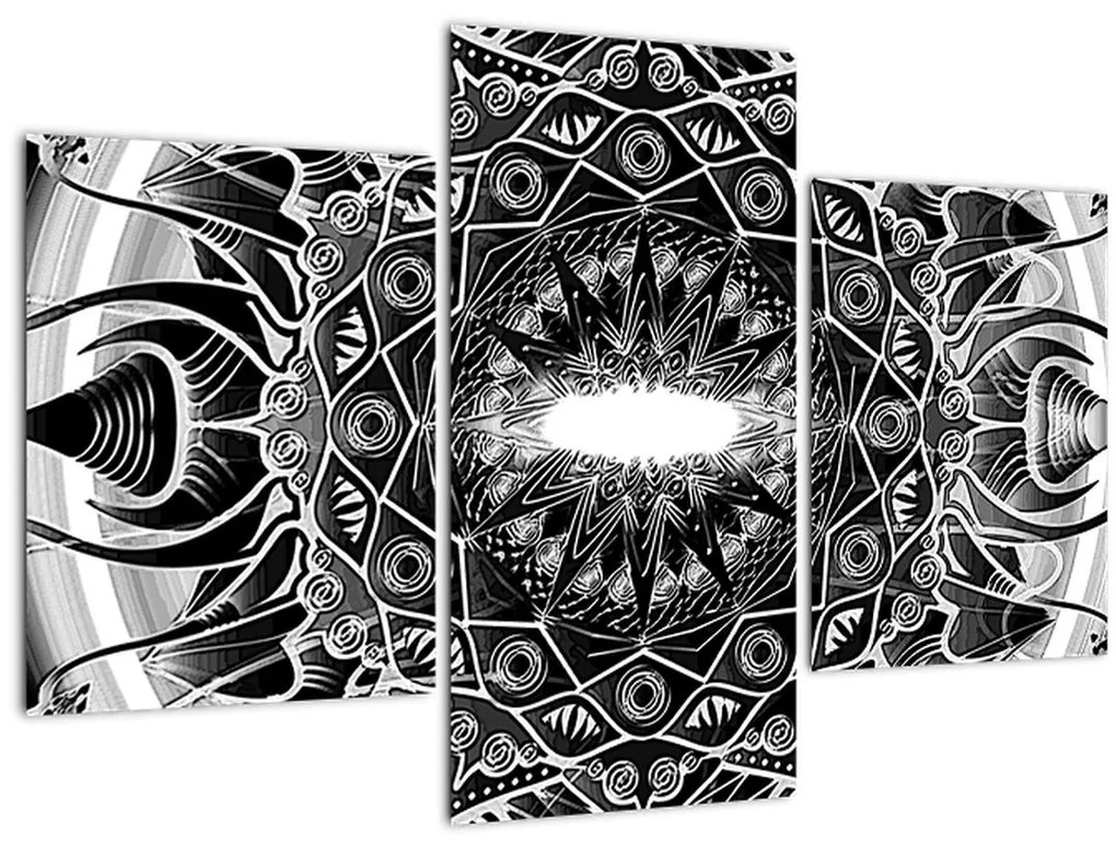Tablou cu ornamente alb negre (90x60 cm)