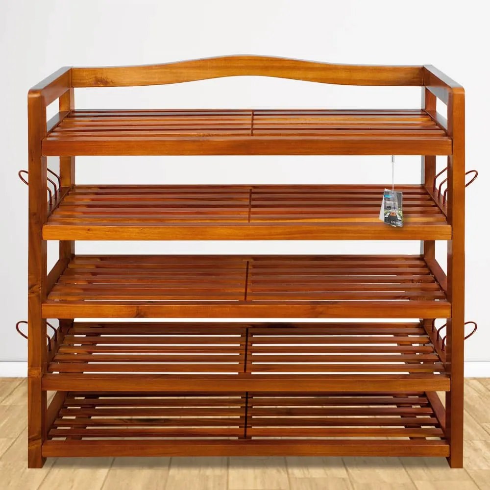 Raft pentru pantofi RUSTIC, 5 polițe, 95x26x82cm, maro natural Casaria