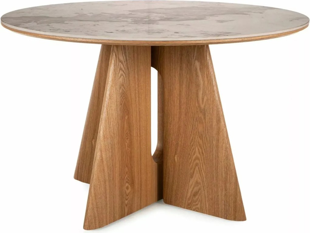 Masa rotunda Alzano Ceramic alb lucios/stejar ø120/h77 cm