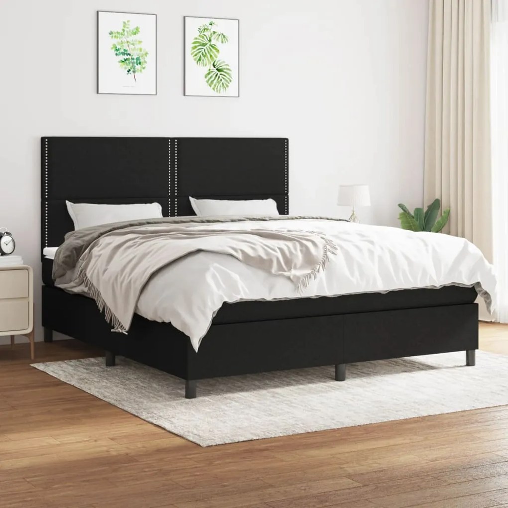 vidaXL Pat box spring cu saltea, negru, 180x200 cm, catifea