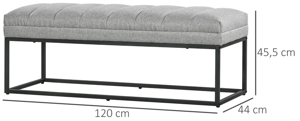HOMCOM Banc design modern, scaun căptușit în material aspect lin gri și structură din metal negru, suport 200 kg, 120x44x45,5cm | Aosom Romania