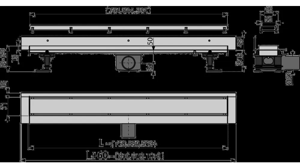 Rigola dus faiantabila cu capac doua fete si sifon iesire laterala 750 mm Alcadrain APZ23-DOUBLE9-750 750 mm