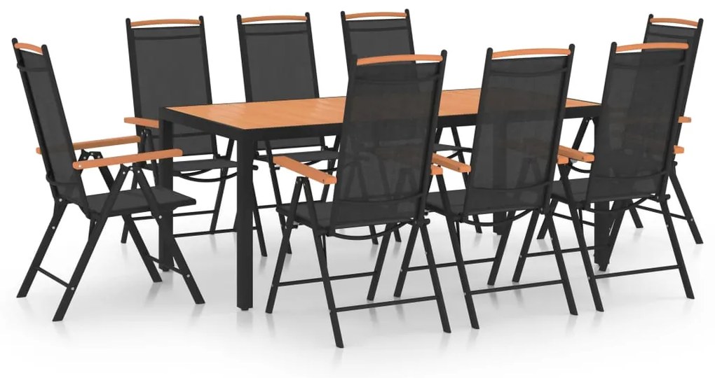 vidaXL Set mobilier de grădină, 9 piese, negru, aluminiu