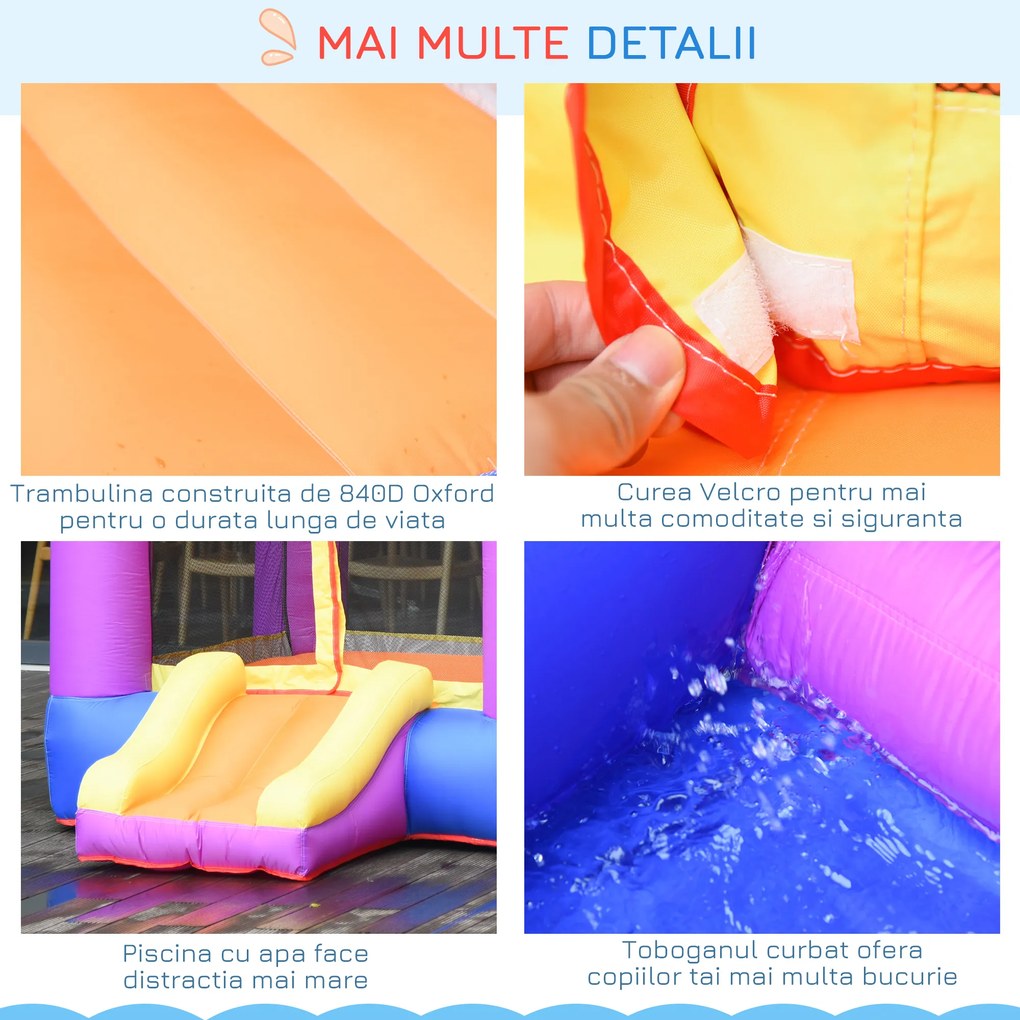 Castel Gonflabil pentru Copii Outsunny cu Trambulina si Piscina, Multicolor, 300x280x170cm | Aosom Romania