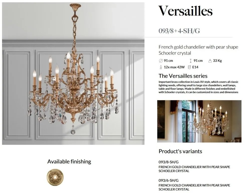 Candelabru 12 brate LUX cu cristale Scholer, Versailles