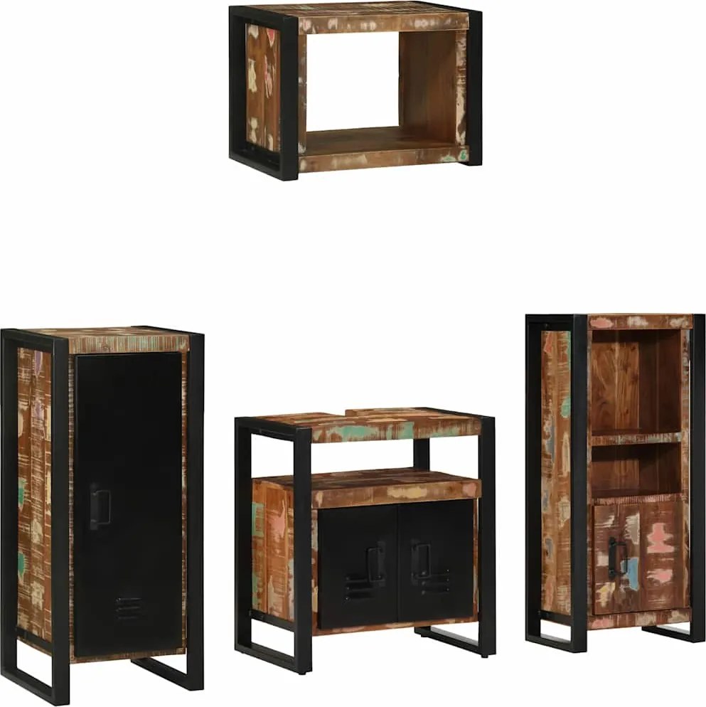 vidaXL Set de mobilier pentru baie cu raft 4 pcs Lemn recuperat masiv