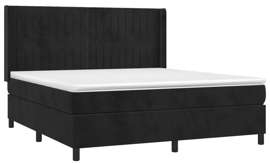 Pat box spring cu saltea, negru, 160x200 cm, catifea Negru, 160 x 200 cm, Benzi verticale